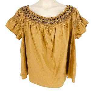 NWT Old Navy 3X Bohemian Smocked Wide Neckline Peasant Top Short Sleeve Neutral
